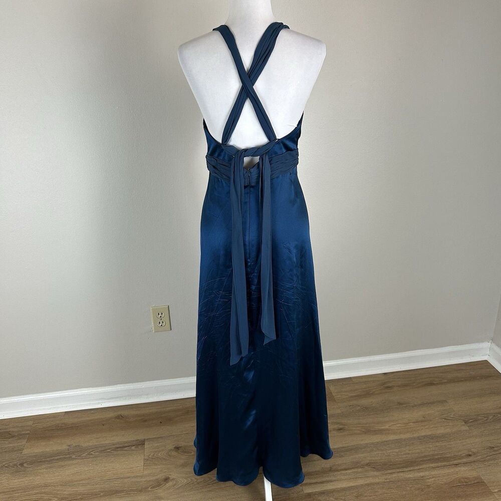 90s Donna Ricco dress size 6 100% silk fly away front maxi Event Evening Blue - Picture 2 of 5